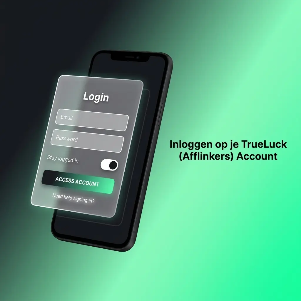 Inloggen op TrueLuck account via website of mobiele app met e-mail en wachtwoord voor toegang tot dashboard