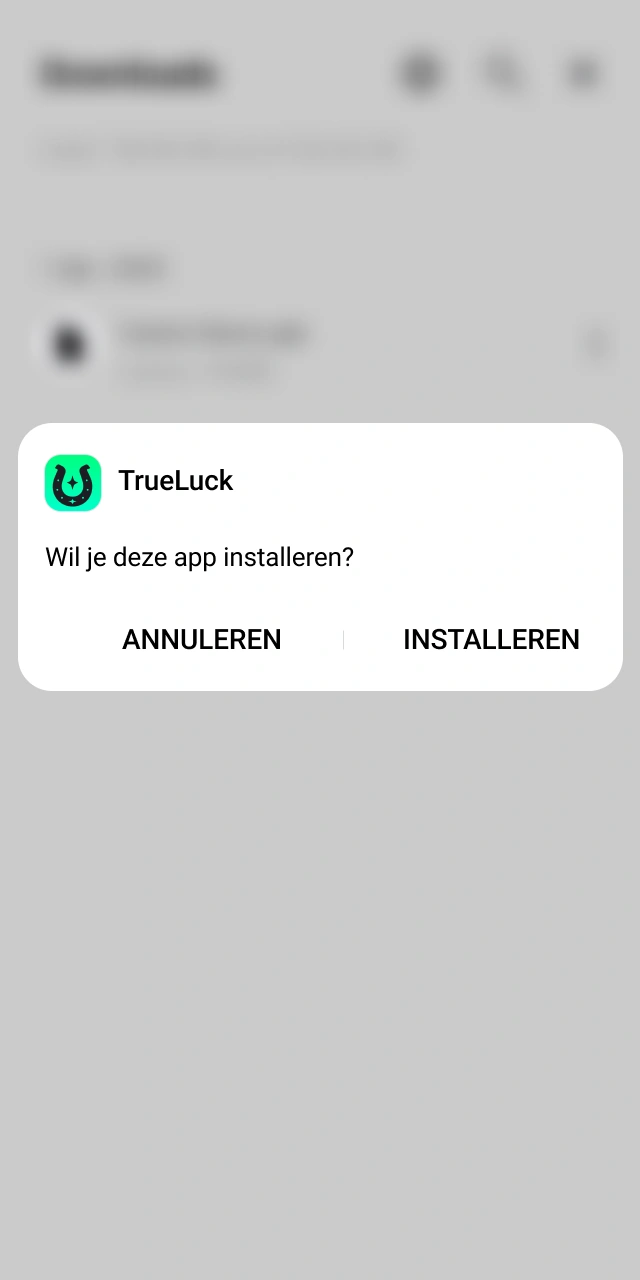 Tik op de installatieknop om de configuratie van de TrueLuck-app te voltooien.
