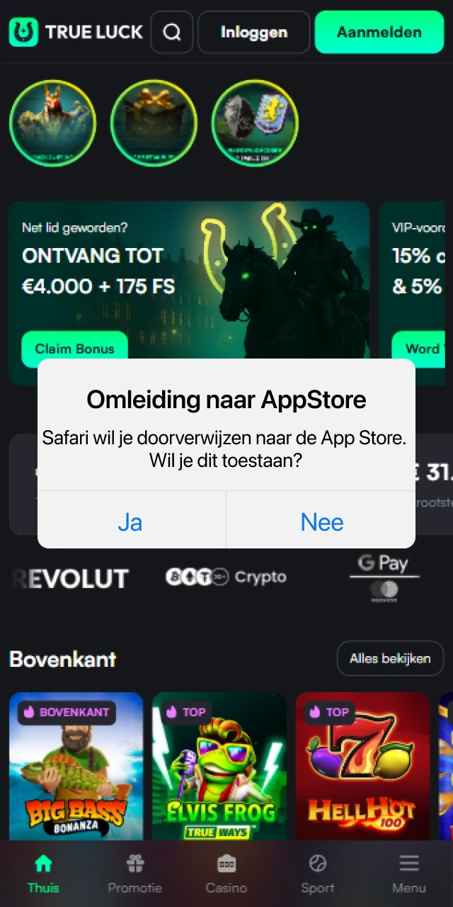 Open de officiële Apple App Store om door te gaan met het downloaden van de TrueLuck-app.