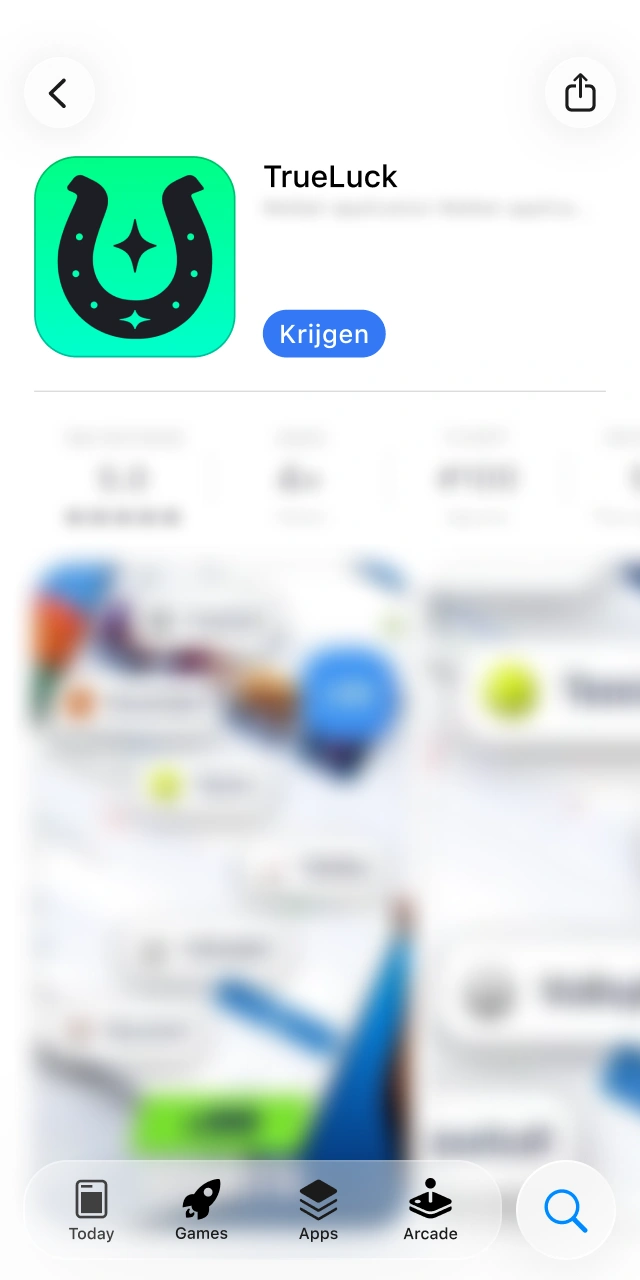 Druk op de installatieoptie om de TrueLuck-app veilig aan je Apple-toestel toe te voegen.