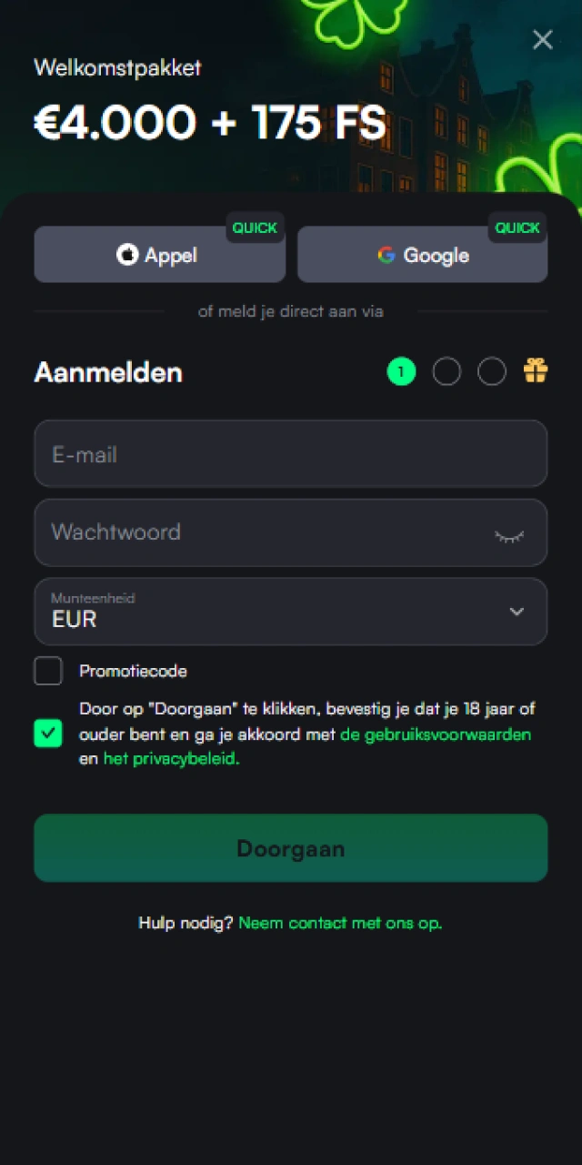 Vul het mobiele registratieformulier in binnen de TrueLuck-app.