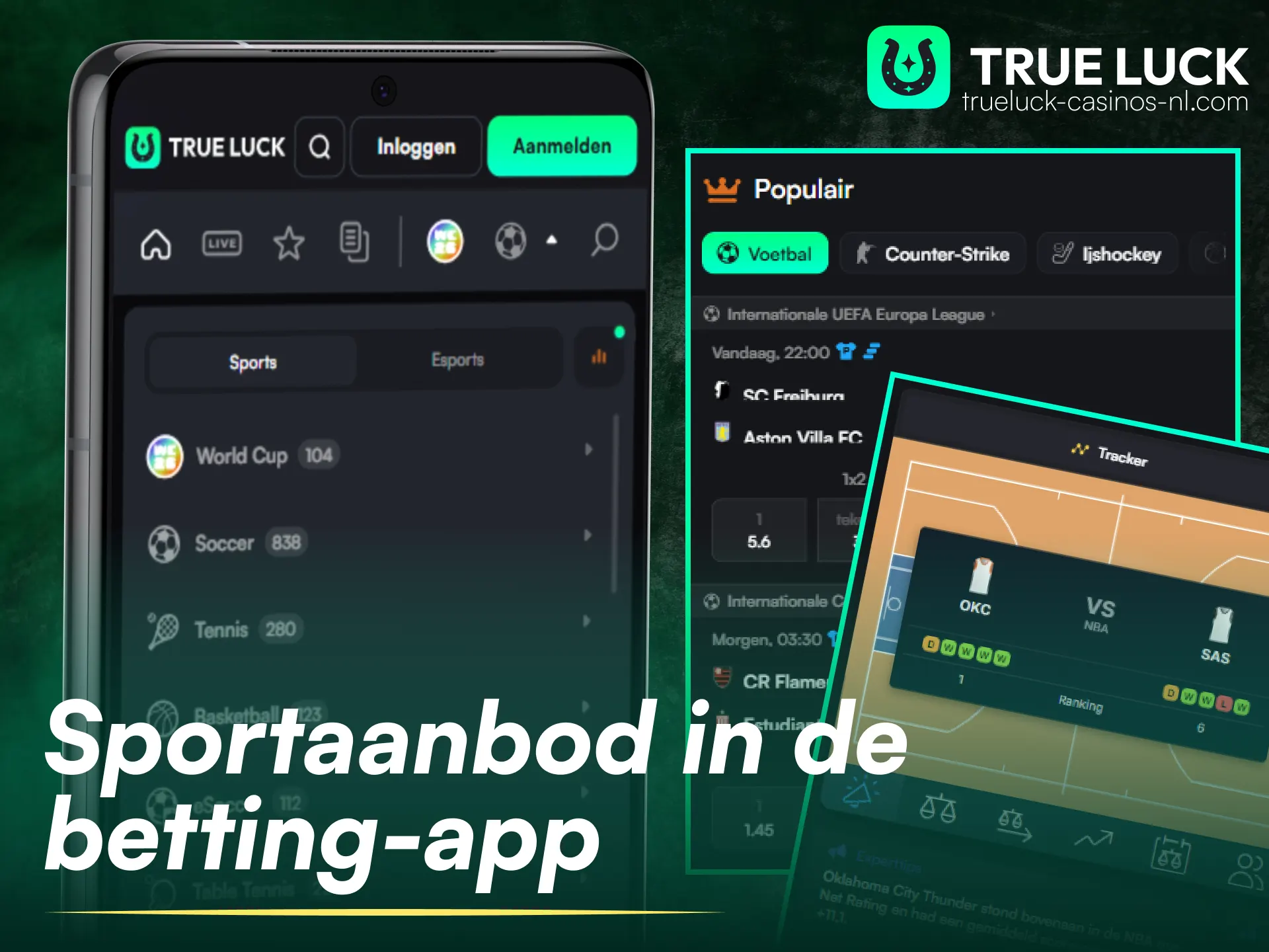Plaats pre-match en live weddenschappen met de TrueLuck betting app.