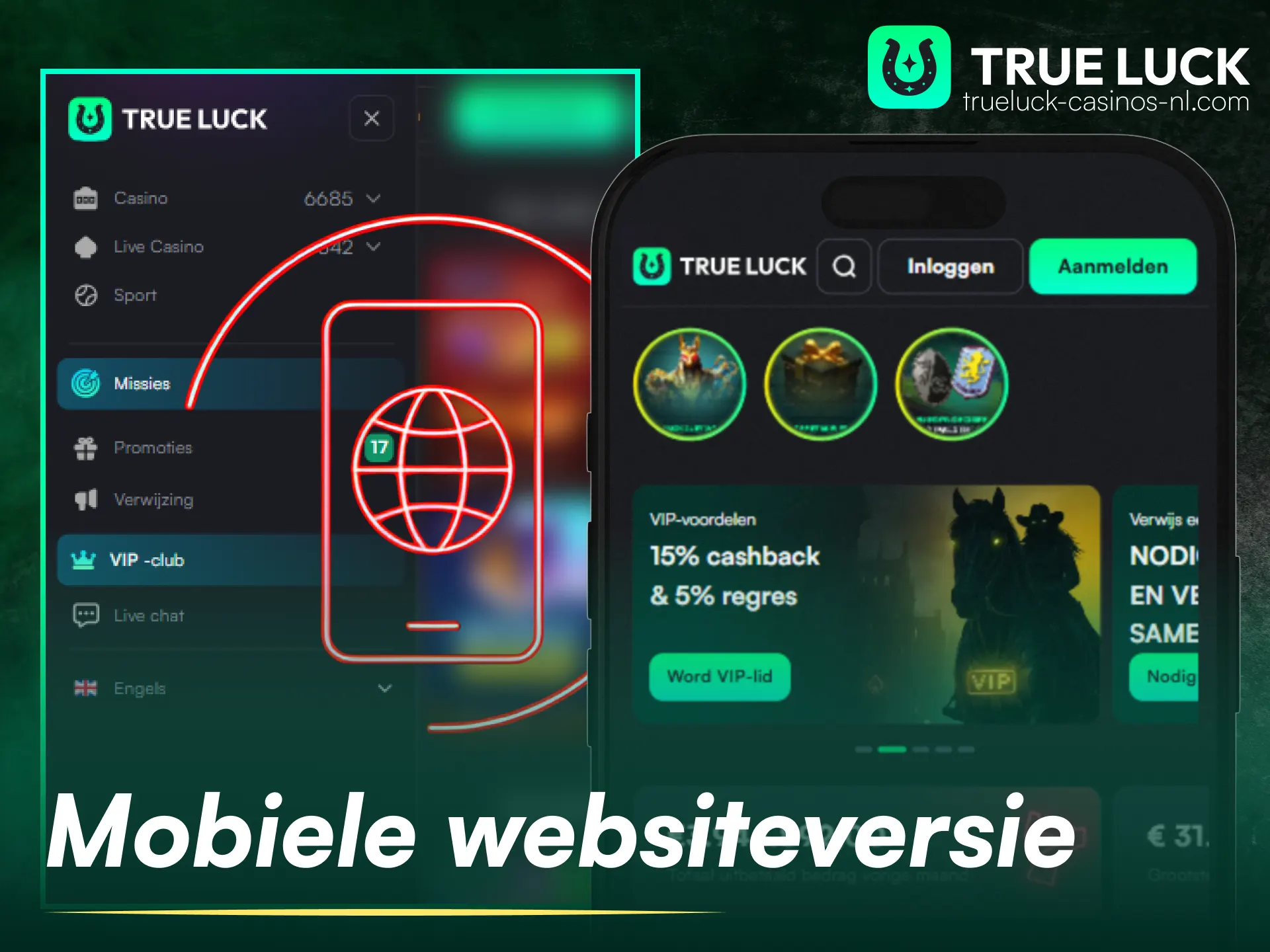 Geniet van een naadloze spelervaring op de mobiele versie van de TrueLuck-website.