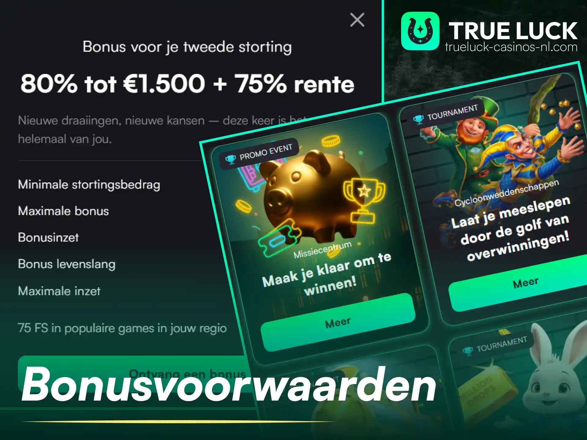 Bekijk de officiële bonusvoorwaarden en inzetvereisten op de TrueLuck-website.