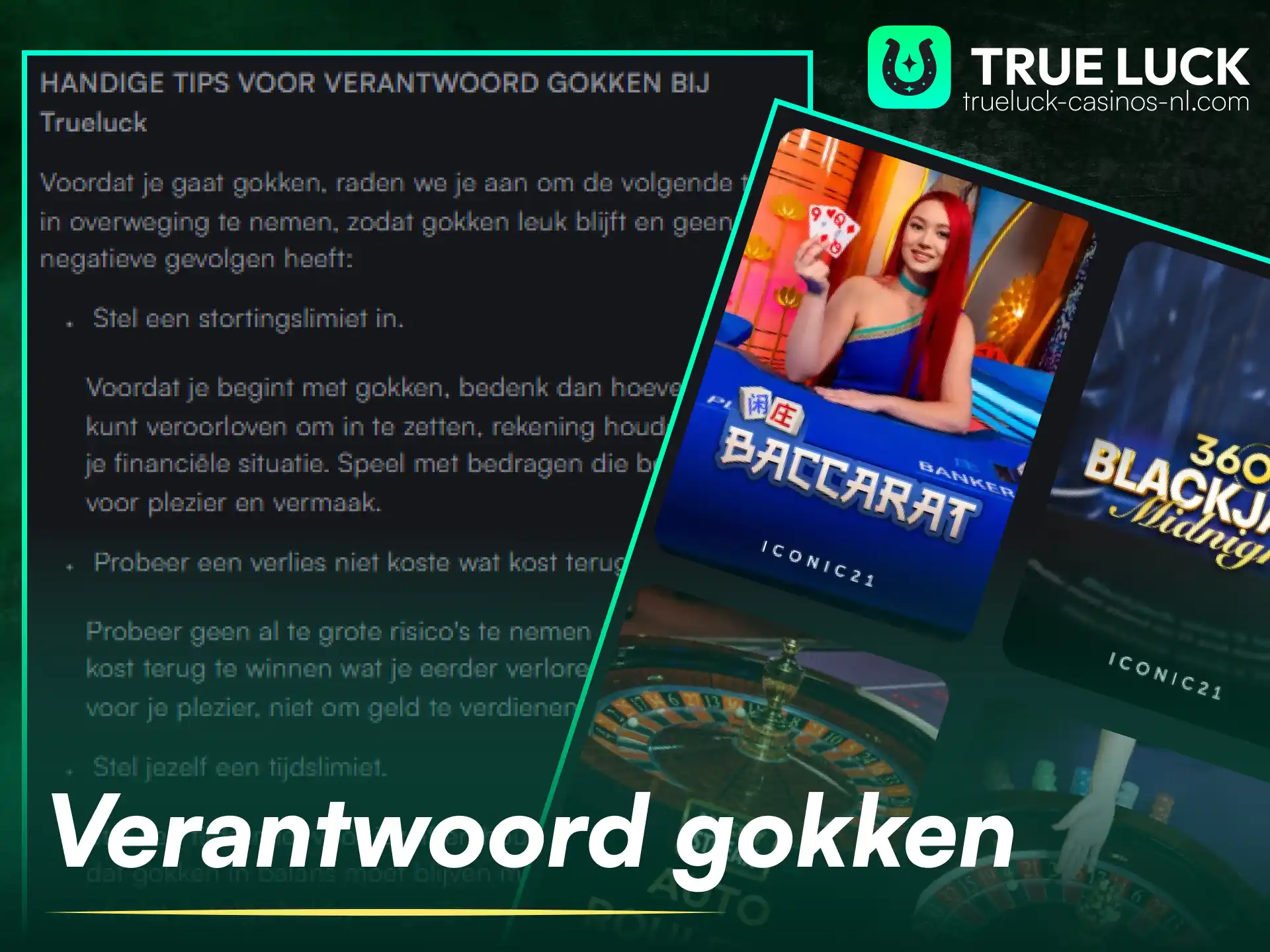 Maak gebruik van de hulpmiddelen voor verantwoord gokken tijdens het spelen in de live dealersectie van TrueLuck.
