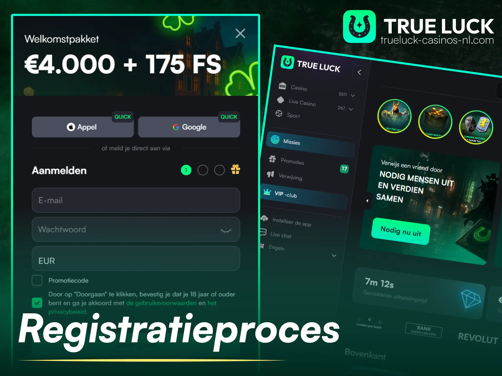 Voltooi je registratie op de TrueLuck-website om direct te beginnen met spelen.