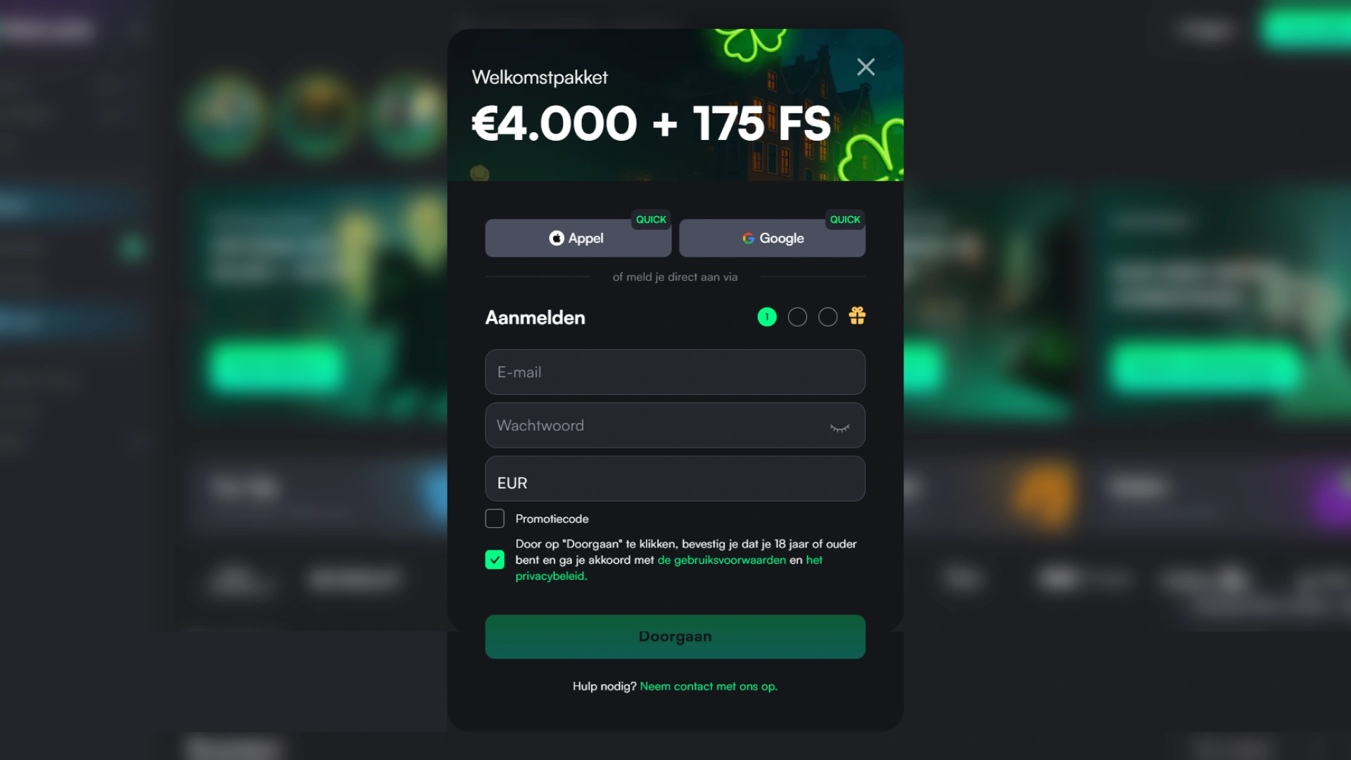Vul het registratieformulier in om een account aan te maken op de TrueLuck-website.