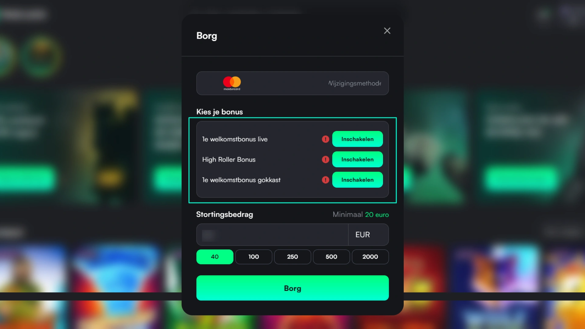 Kies en activeer de beschikbare welkomstbonus op het TrueLuck-platform.