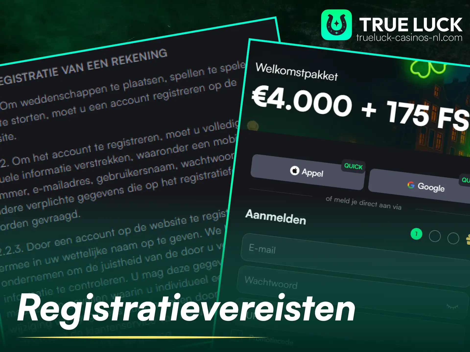 Bekijk de officiële registratievereisten om je aan te melden op de TrueLuck-website.