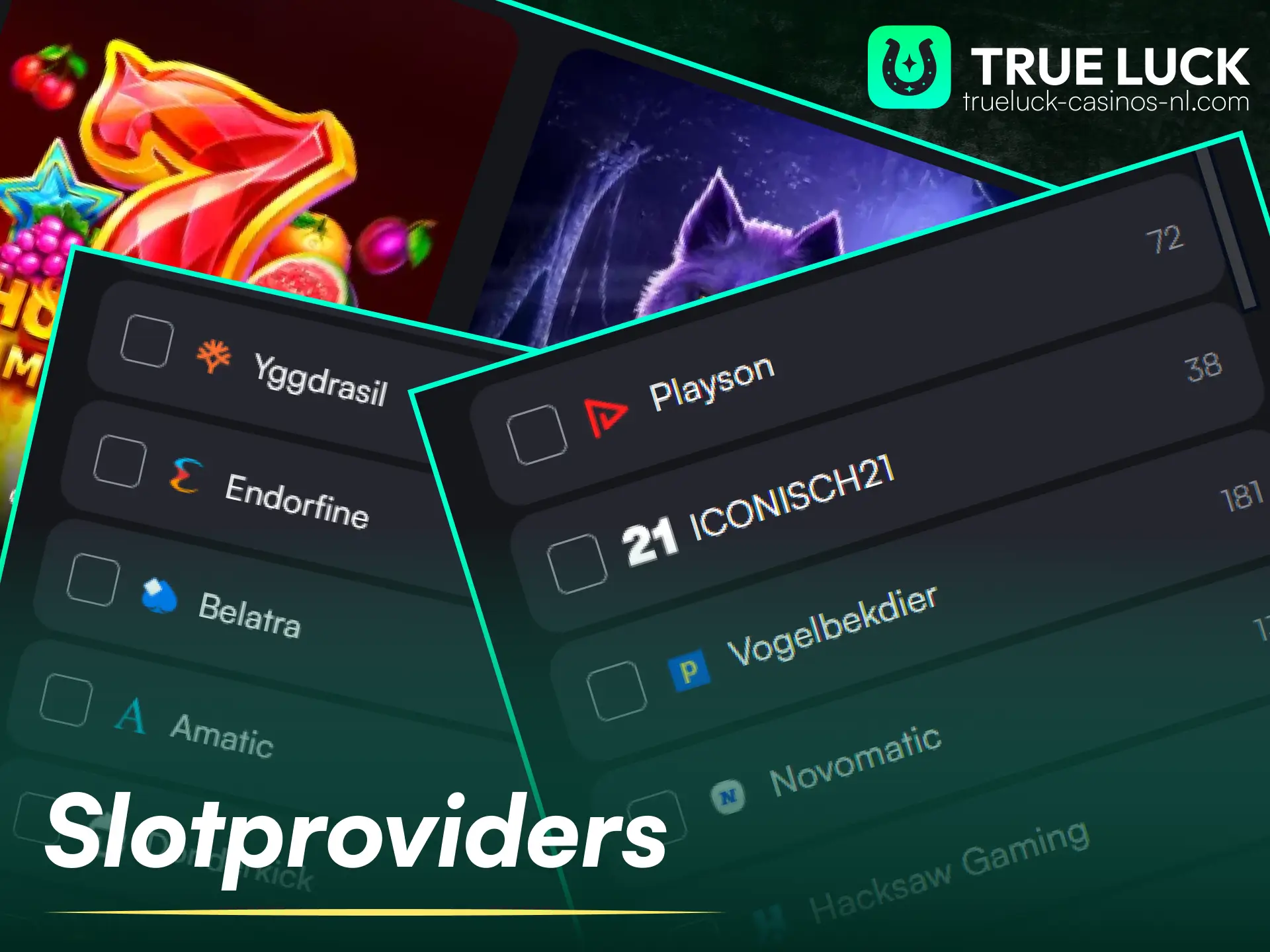 Ontdek de beste en meest populaire gecertificeerde slotproviders op de TrueLuck-website.